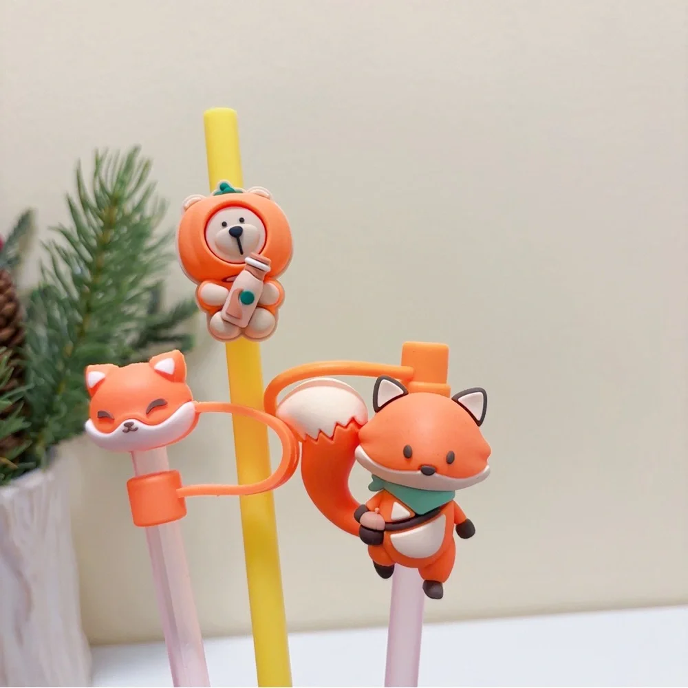 3x Cutie Fox Straw Topper fit perfect for your Starbucks cup